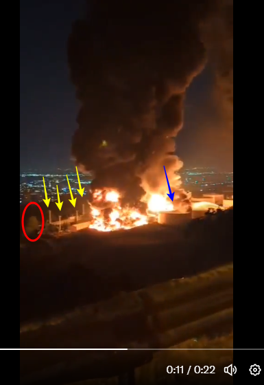 Στιγμιότυπο οθόνης από το βίντεο που υποτίθεται ότι δείχνει το διυλιστήριο της Χάιφα να καίγεται